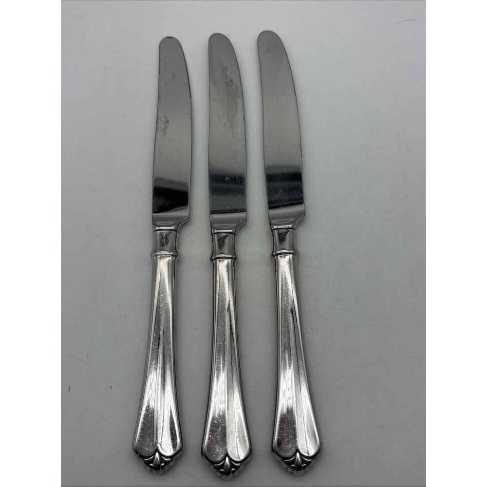 3 Oneida Juilliard Dinner Knife Set Heirloom Cube 18/10 Stainless 9-1/2"